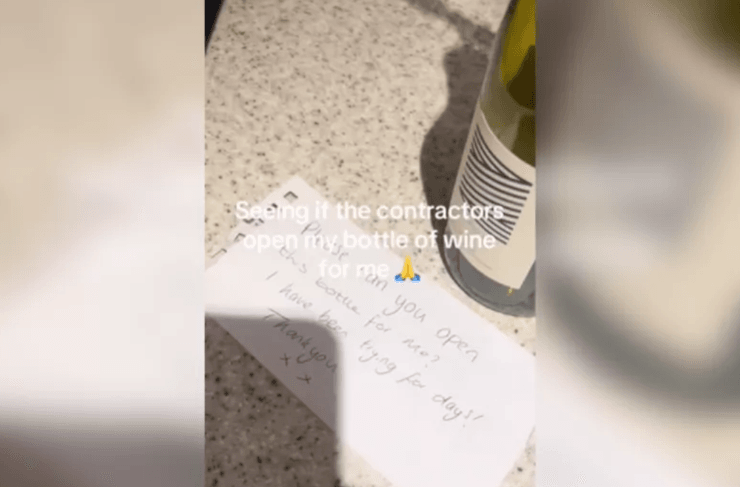 Хозяйка дома попросила рабочих открыть для нее бутылку вина, но ни у кого это не получилось, курьезы