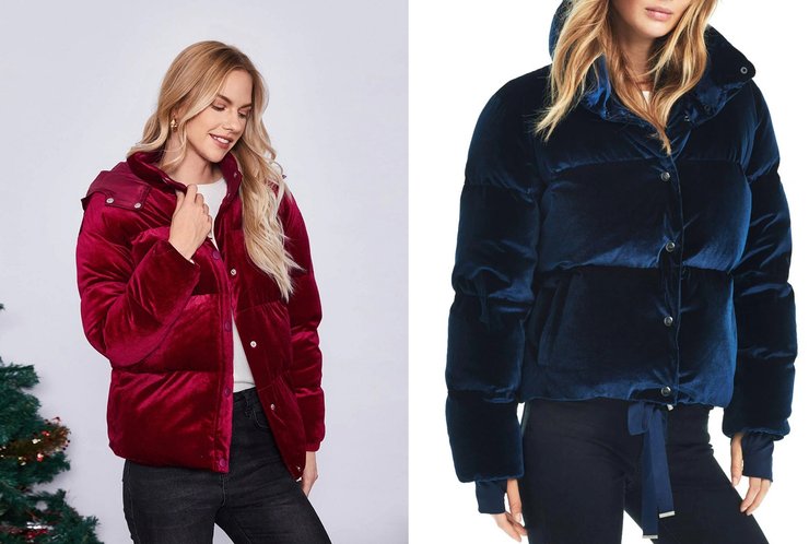 блестящий пуховик, бархатный пуховик, модный пуховик, модный пуховик 2023