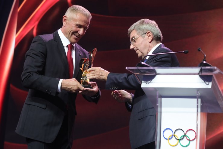 Сергій Бубка та Томас Бах на юбілейй НОК України