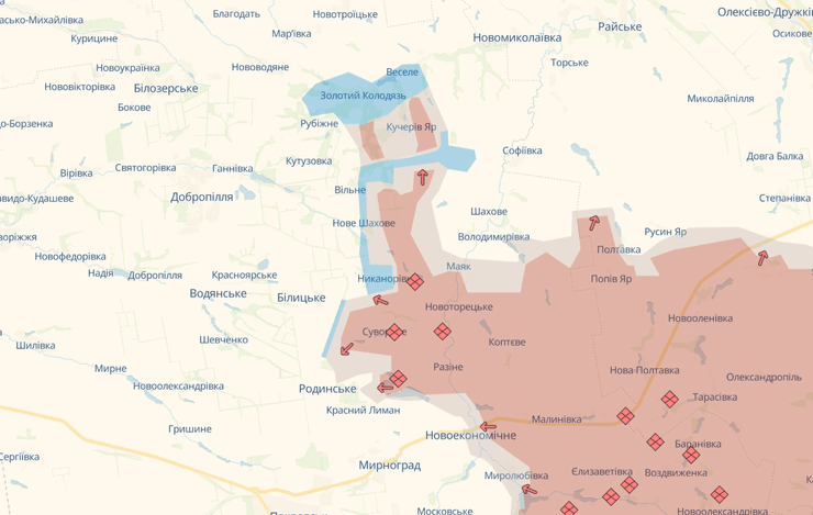 Бои под Добропольем по состоянию на 15 августа по данным DeepState