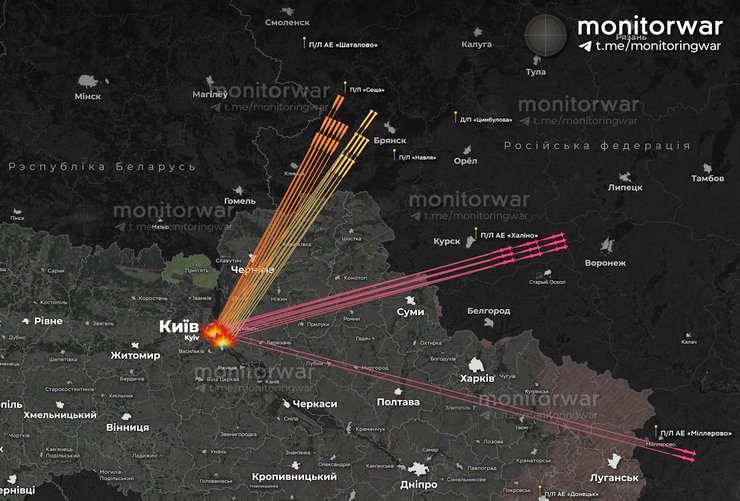 карта обстрелов Киева ракеты
