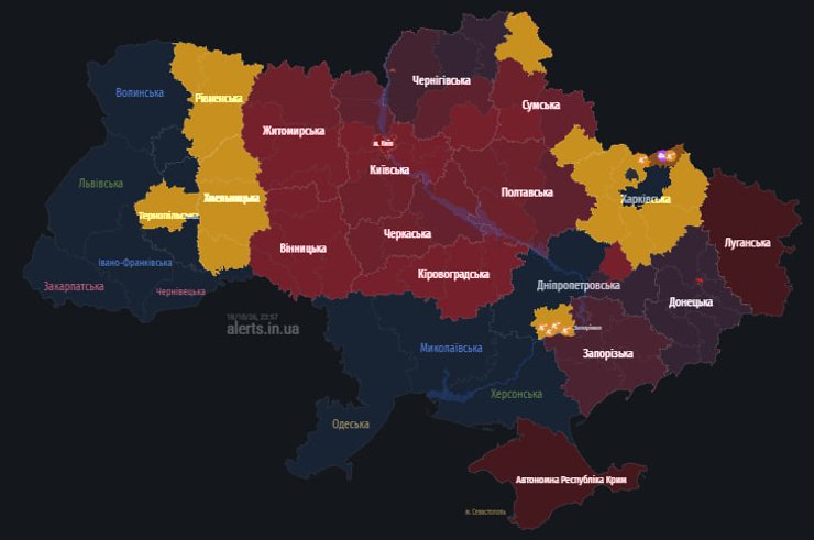 карта повітряних тривог в Україні
