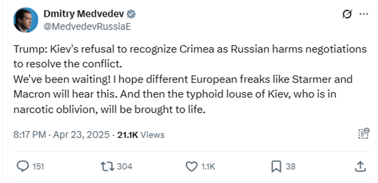 Дмитро Медведєв, окупований Крим, окупація Криму, заява Трампа