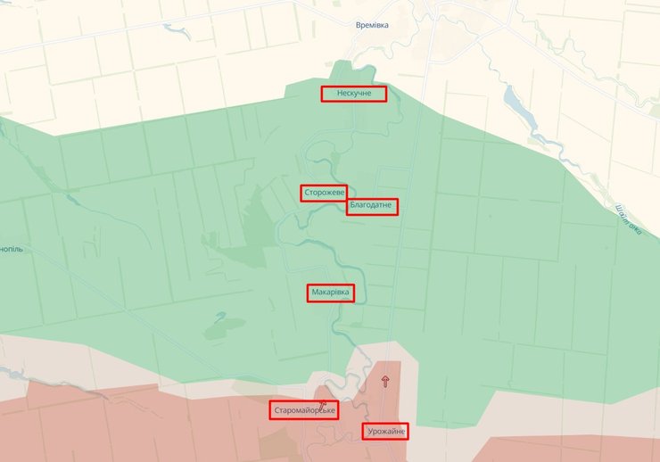 Бои на юге, Запорожская область, Времевка, 22 июля, карта