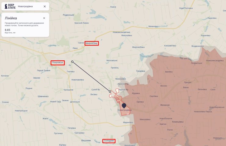 Бои на Донбассе, Селидово, Покровск, Мирноград, карта, 28 августа