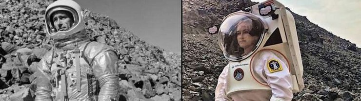 Испытания скафандров в 60-х годах 20 века и в 2021 году.