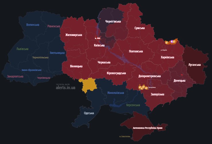 карта повітряних тривог по Україні
