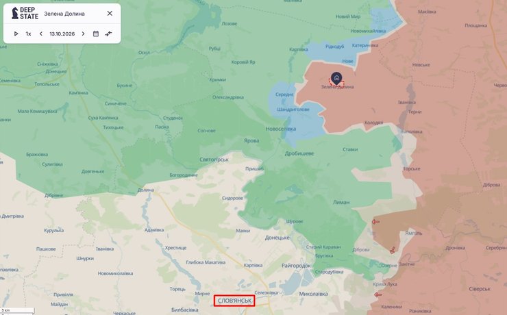 карта з операцією Вівальді та фронтом під Лиманом та Слов'янськом 13 жовтня, DeepState