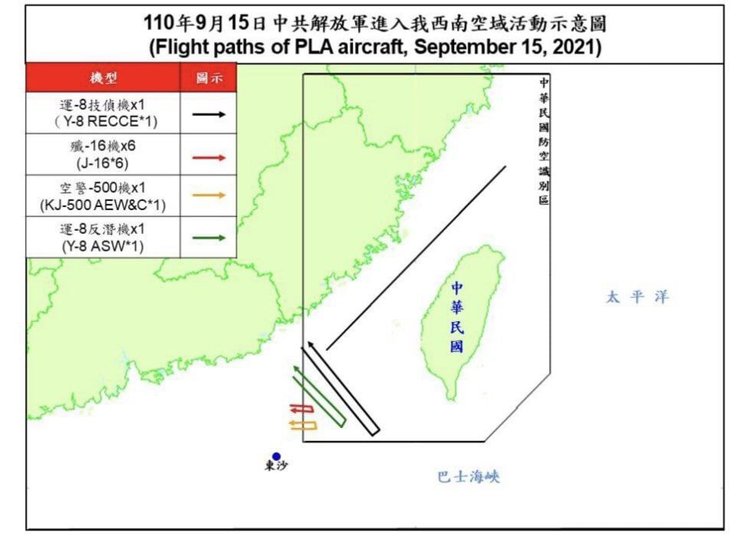 Маршрут китайских самолетов в воздушном пространстве Тайваня