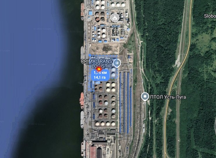 площадь поврежденной зоны на терминала Усть-Луга 28 марта