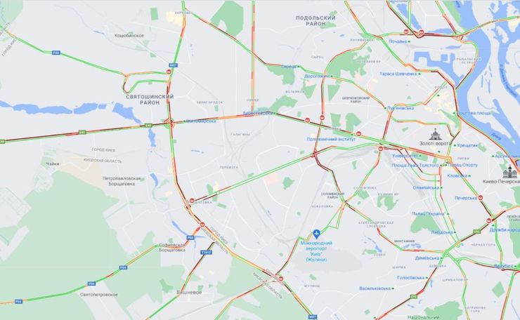 Киев, пробки, пробки в Киеве, карта пробок в Киеве, движение транспорта в Киеве