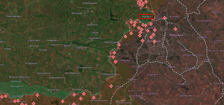 линия фронта, карта, Авдеевка, Донбасс, Авдеевка