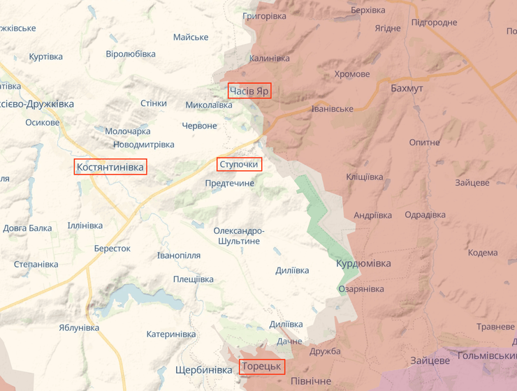 Карта боевых действий с направлениями российского наступления