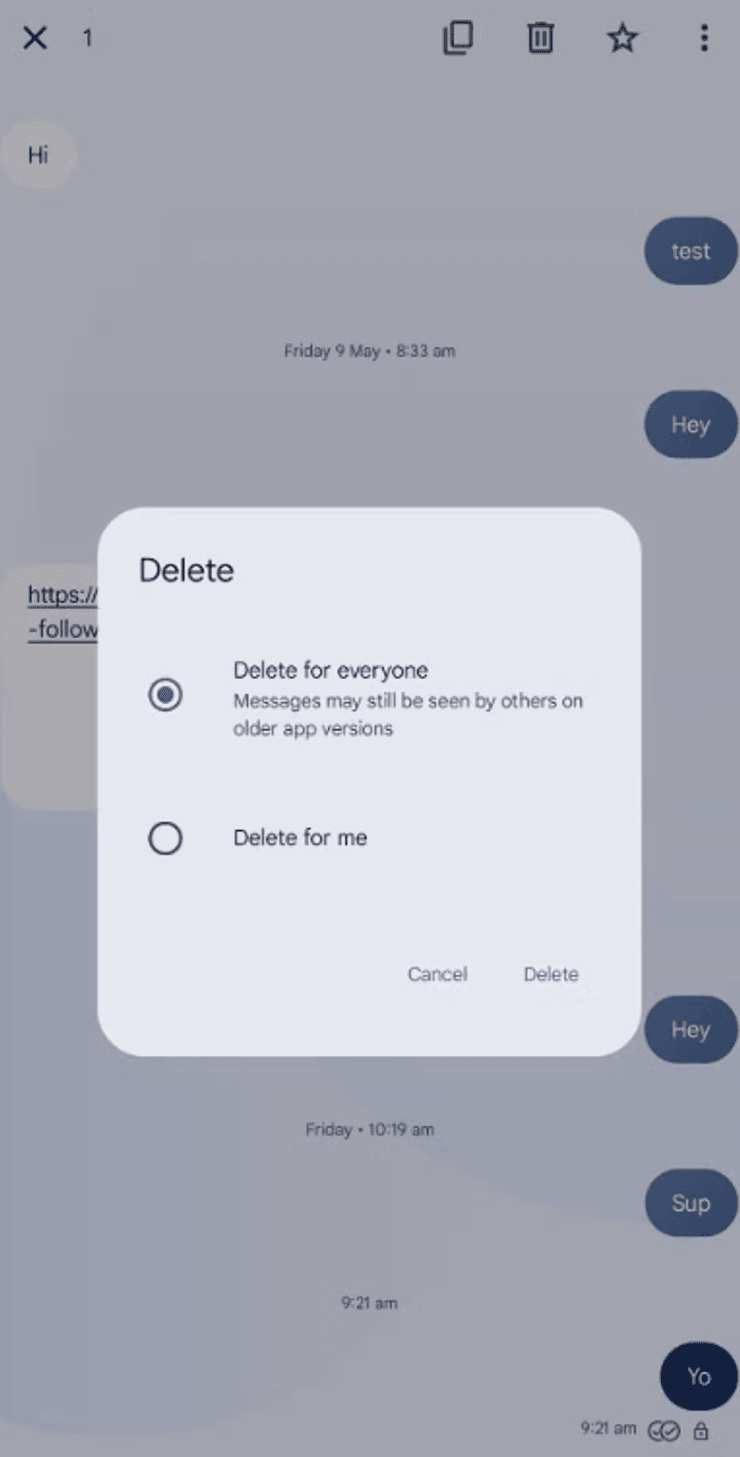 как удалить сообщение