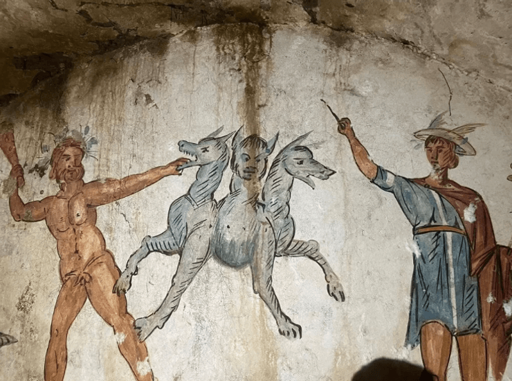 гробница, захоронение, археологи, археология, фрески, исследования, находка, некрополь, Цербер, открытие, Италия, подземный мир