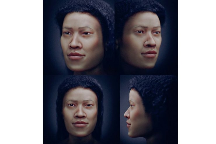 реконструкция лица, темный фон, фокус