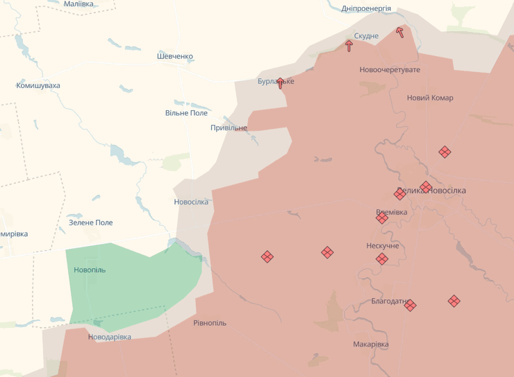 наступ РФ на Донбасі, ситуація в Донецькій області, відкинули ЗС РФ біля Новосілки, мапа DeepState