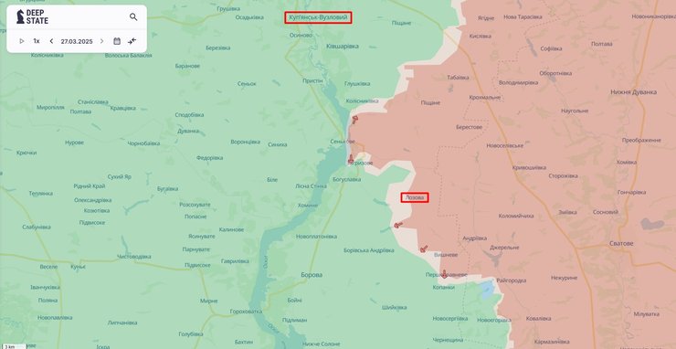 Бои на востоке, Купянск, Лозовая, 28 марта, DeepState, карта