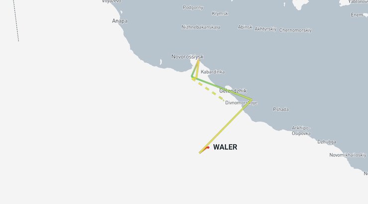 скриншот траектории танкера WALER возле Новороссийска, 5 мая