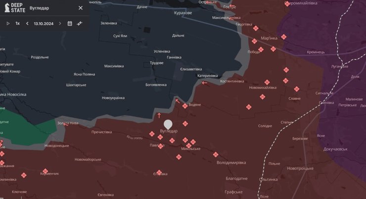 Карта боев в районе Угледара