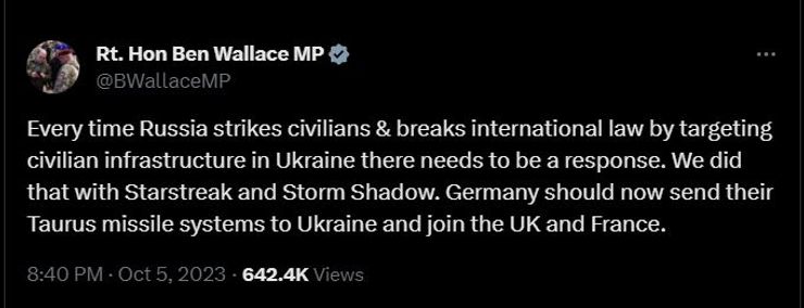 Бен Уоллес о передаче ракет Taurus