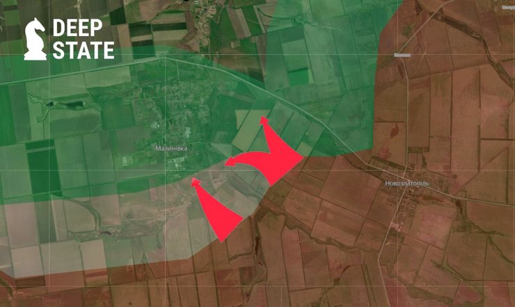 Карта боевых действий вблизи села Малиновка Запорожской области