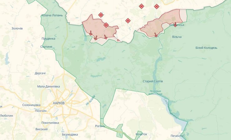 Карта боевых действий в Харьковской области