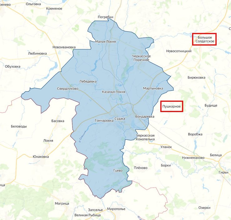 наступление ВСУ, Курская область, Курское направление, карта, Пушкарное, Большое Солдатское