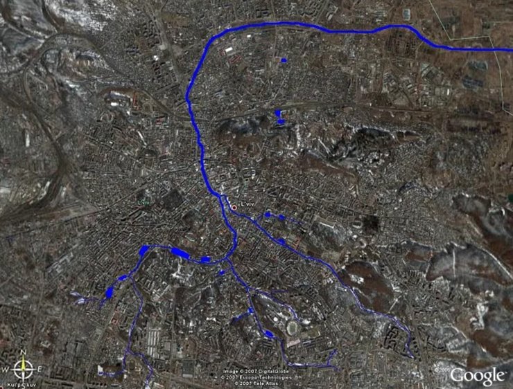 Головна підземна каналізаційна артерія Львова на карті