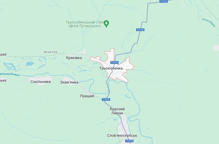 Село Трехизбенка, Луганская область, карта