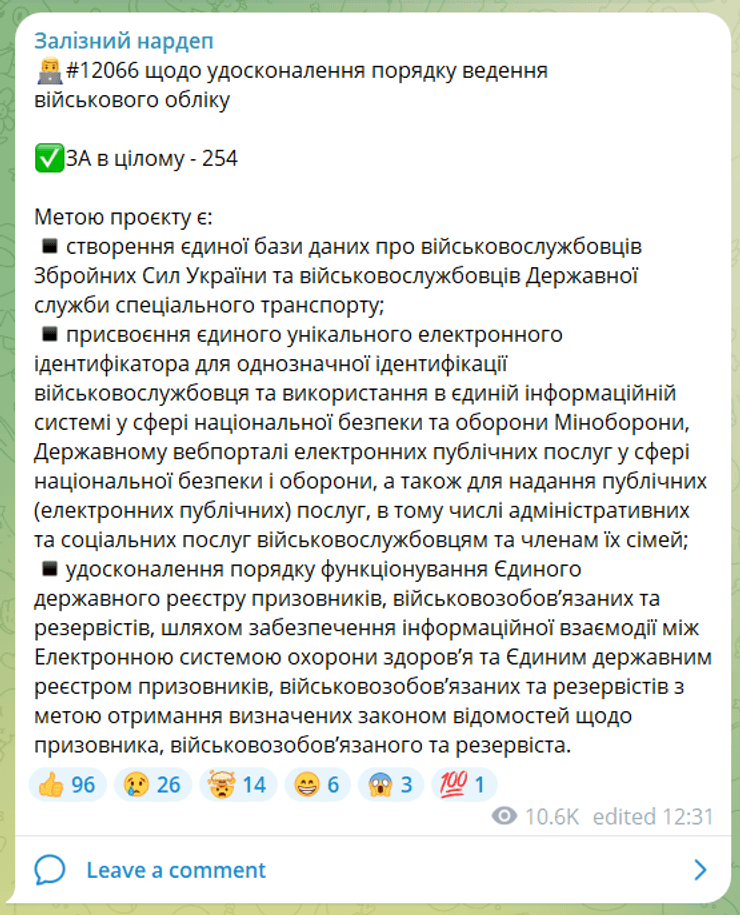 Ярослав Железняк, народний депутат, держреєстр військовослужбовців, Military ID