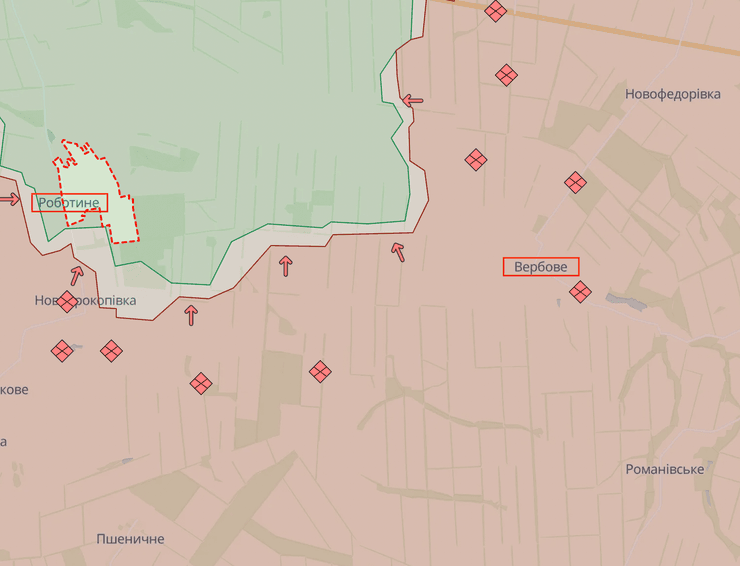 Роботине, Вербове, карта бойових дій, війна в Україні, останні новини з фронту