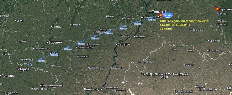 Карта з місцерозташуванням "Самарського заводу "Комунар"