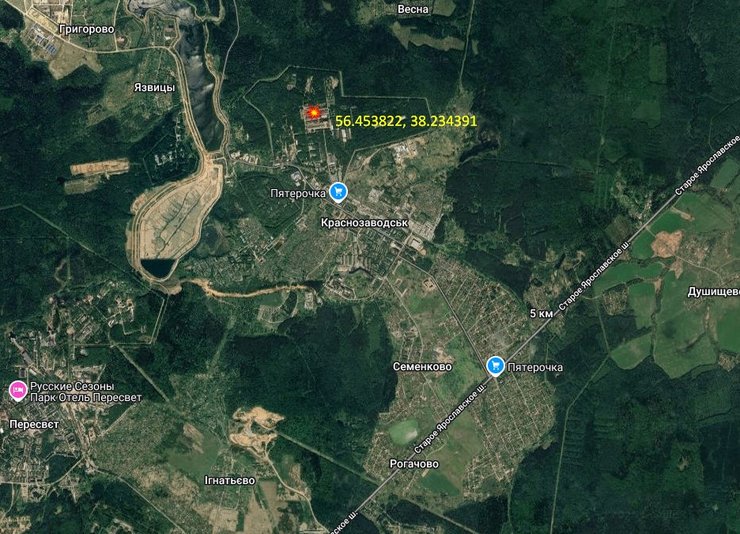 Координати точки влучання по Краснозаводському заводу - це місцевість на півночі міста