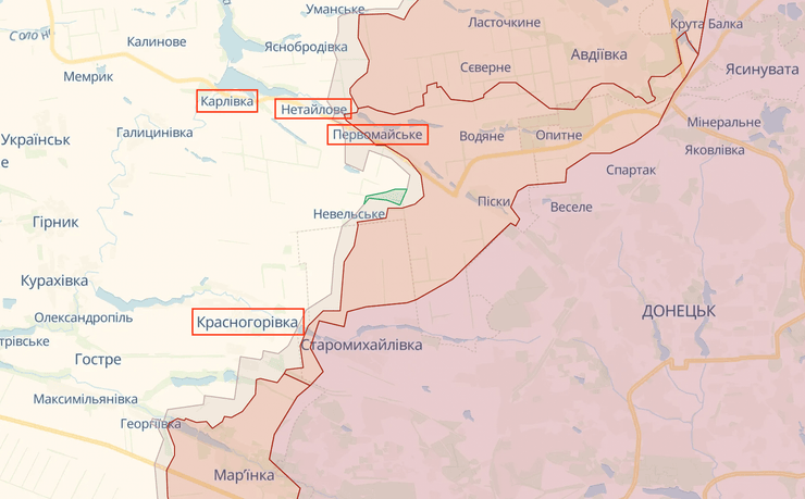 Карлівка, Нетайлове, Красногорівка, Первомайське, Донецька область, мапа війни, карта війни в Україні