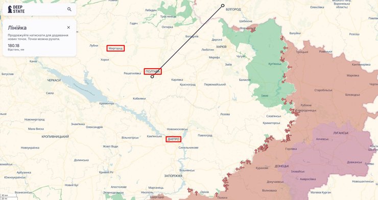 Карта можливої зону ураження керованих боєприпасів УМПБ-5Р