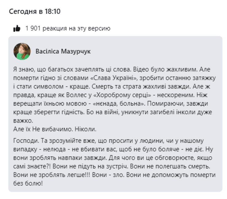 Василиса Мазурчук, казнь военного, пост, фейсбук