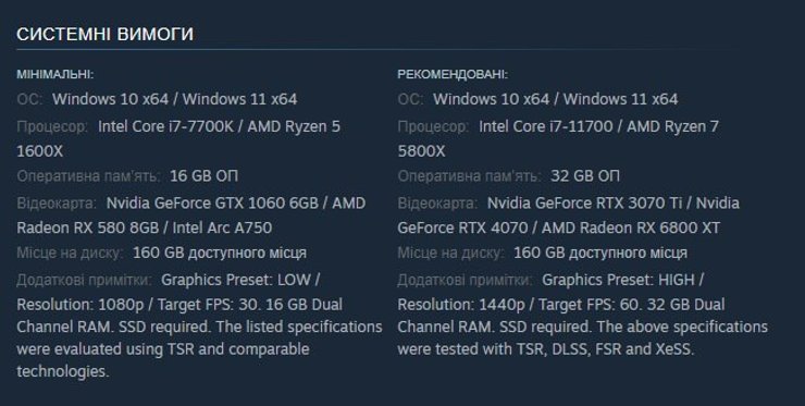 Системные требования для игры STALKER 2: HEART of CHORNOBYL