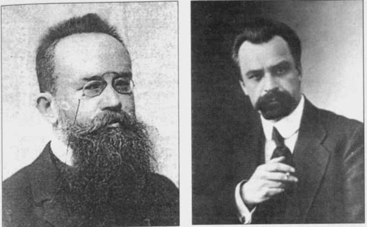Лидеры УНР: социалист-федералист Михаил Грушевский (слева) и социал-демократ, а затем коммунист Владимир Винниченко (справа))