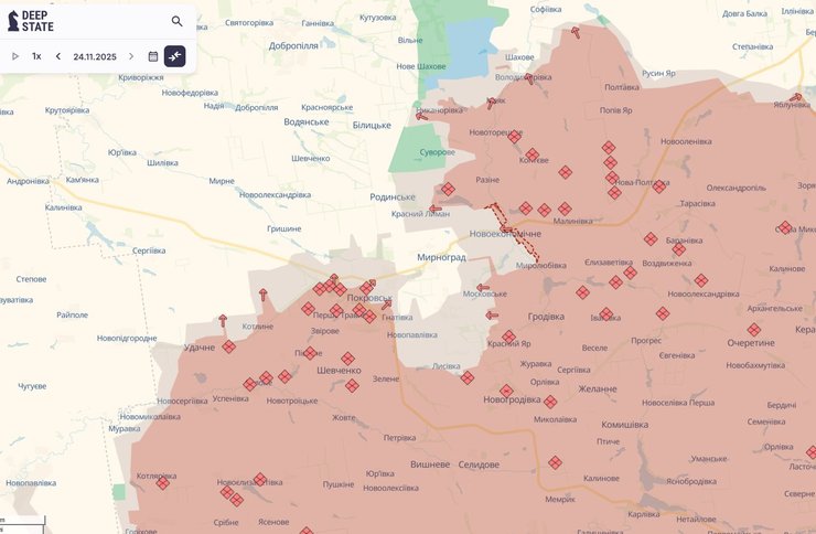 Карта боевых действий на Покровском направлении. 24 ноября 2025