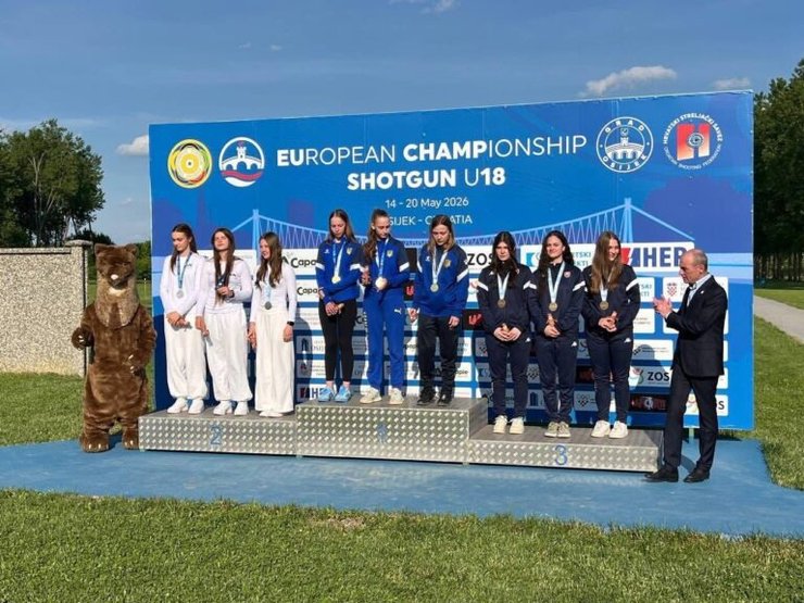 Пьедестал чемпионата Европы по стендовой стрельбе среди женщин