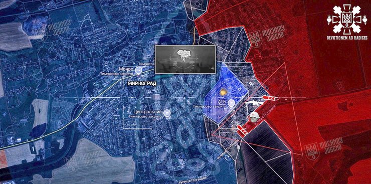 Карта лінії боїв у Мирнограді 18 листопада