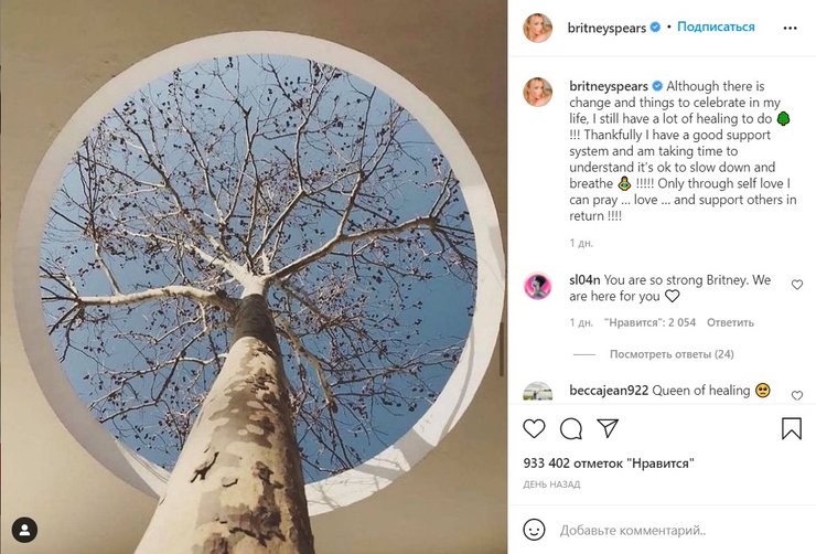 Бритни Спирс, пост, скриншот