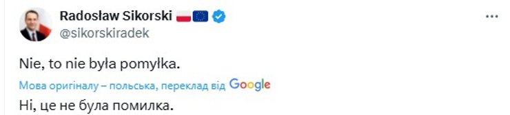 Сікорський не вважає дрони в Польщі помлкою РФ