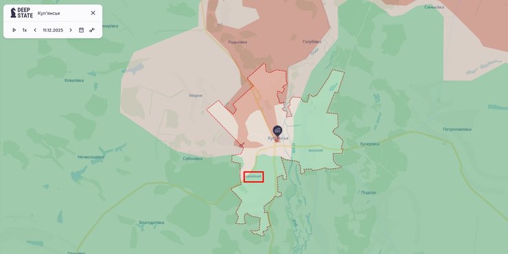 Карта фронту в Куп'янську станом на 11 грудня, DeepState