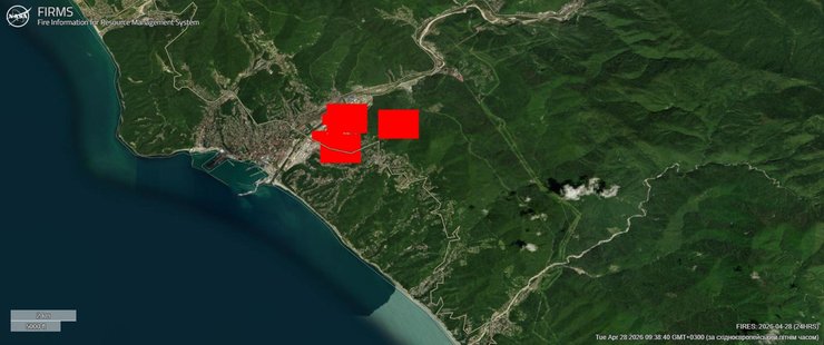 інфографіка NASA про пожежу у Туапсе 28 квітня