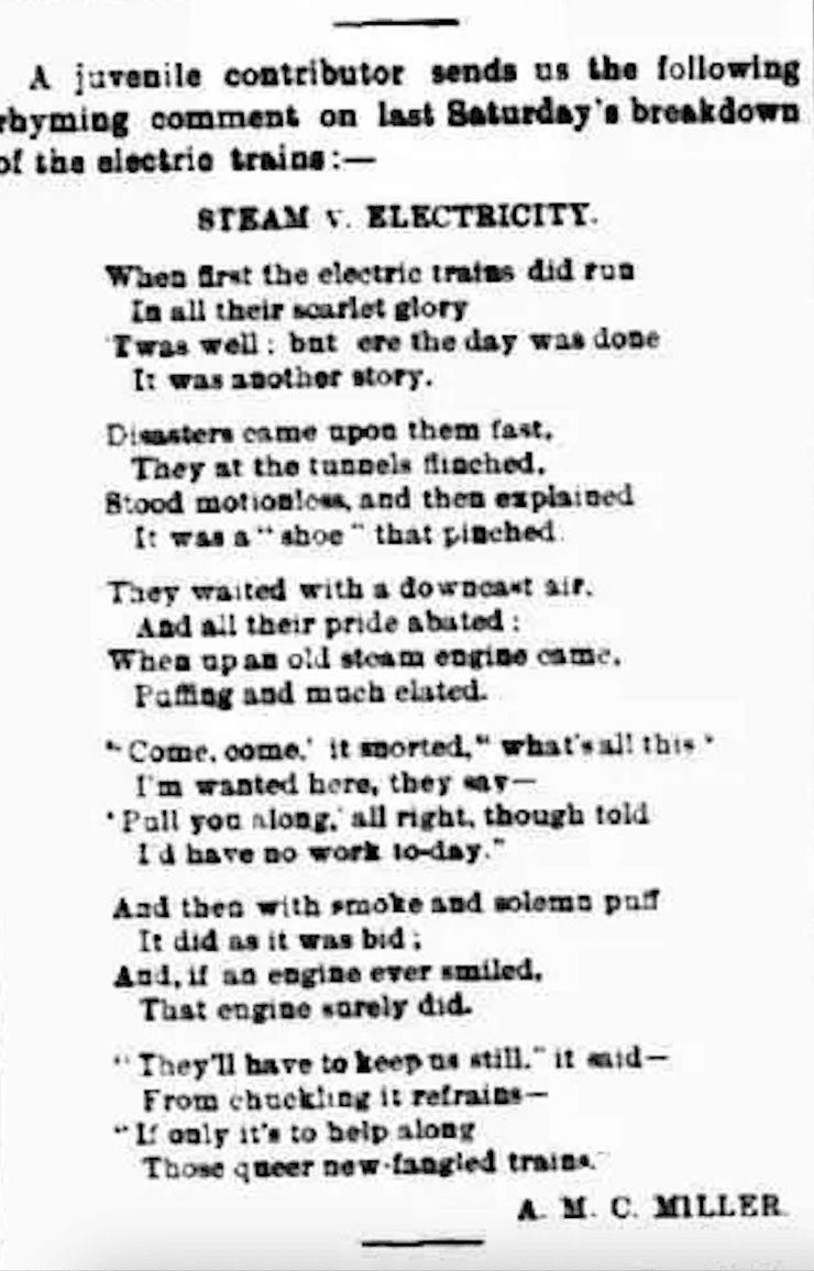 Насправді першою публікацією Агати Крісті був вірш Парова машина проти електрики