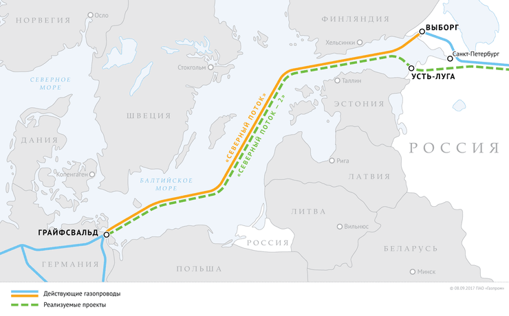 Карта Северного потока 2, Nord Stream 2 map