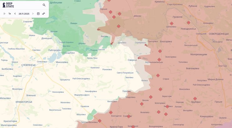 Карта бойових дій на Сіверському напрямку. 26 листопада 2025 року