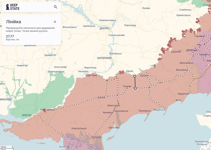 як проходять залізничні колії, збудовані РФ на ТОТ Запорізької області